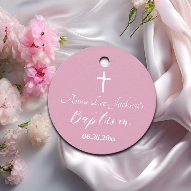 Moderne Taufe Christening White Cross Dusty Pink Geschenkanhänger (Von Creator hochgeladen)