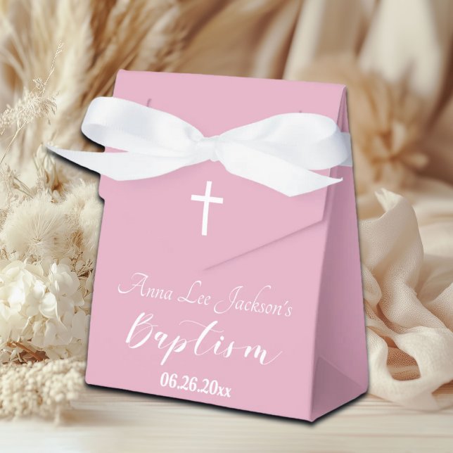 Moderne Taufe Christening White Cross Dusty Pink Geschenkschachtel (Von Creator hochgeladen)