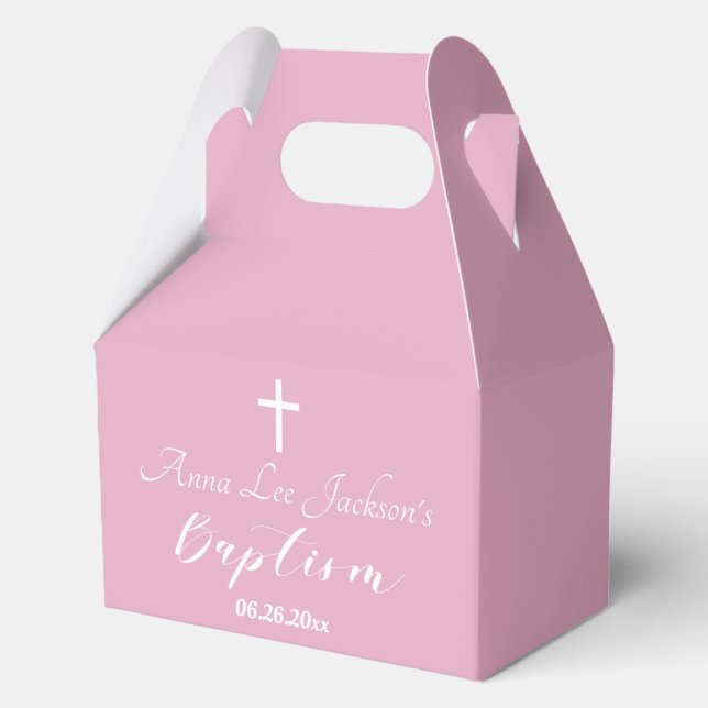 Moderne Taufe Christening White Cross Dusty Pink Geschenkschachtel (Vorderseite)
