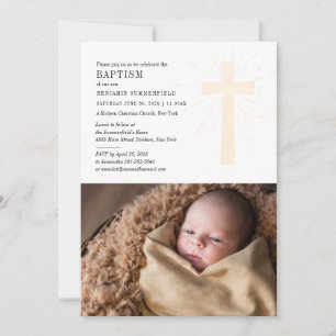 Moderne Taufe Elegante Baby-Foto-Kirchen-Veranstal Einladung