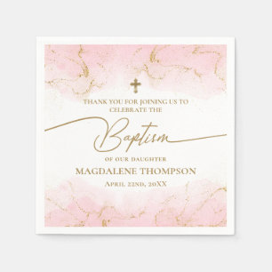 Moderne Taufe mit rosa Goldkreuz Serviette