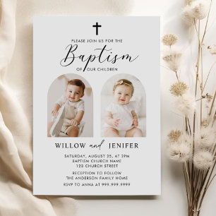 Moderne Taufe Twins Boy and Girl Foto Einladung
