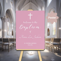 Moderne Taufe Weißes Kreuz Dusty Pink Willkommen