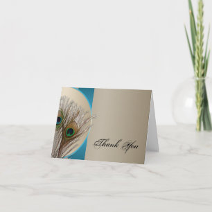 Moderne Taupe-Aqua-Pfau-Feder danken Ihnen Dankeskarte