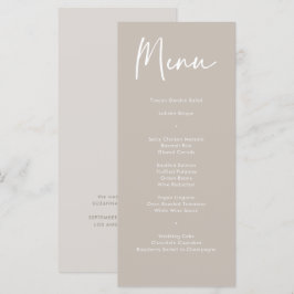 Moderne Taupe Beige Calligraphy Wedding Dinner Men Menükarte