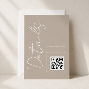 Moderne Taupe Beige QR-Code Hochzeitsdetails Begleitkarte
