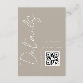 Moderne Taupe Beige QR Code Hochzeitsdetails Begleitkarte