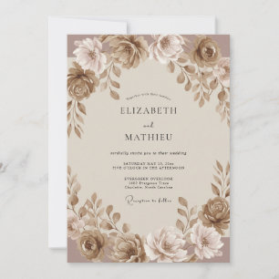Moderne Taupe Bemalte Foliage-Hochzeit Einladung