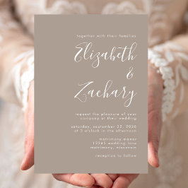 Moderne Taupe Calligrafy Wedding Einladung