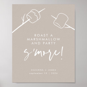 Moderne Taupe Calligraphy Marshmallow S'mores Bar Poster