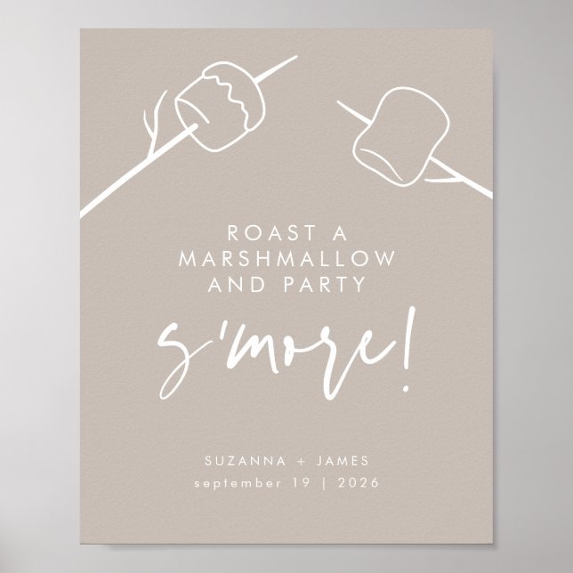 Moderne Taupe Calligraphy Marshmallow S'mores Bar Poster (Vorne)