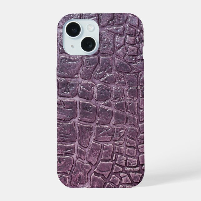 Moderne Taupe Croc Leather Textur iPhone 15 Hülle (Rückseite)