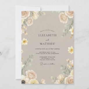 Moderne Taupe-Gelb-Wildblumen-Hochzeit Einladung