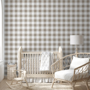 Moderne Taupe-Gingham-Karo Tapete