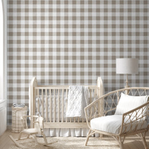 Moderne Taupe Gingham Karos Tapete
