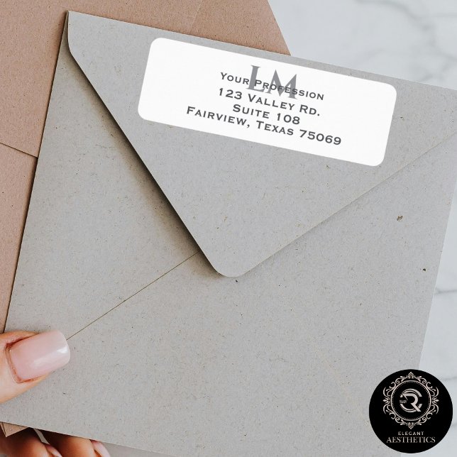 Moderne Taupe-Grau-Monogramm-Branding-Adresse (Modern Taupe Gray Monogram Branding Address Label)