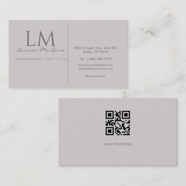 Moderne Taupe-Grau-QR-Code-Unternehmensmarkierung Visitenkarte (Vorne/Hinten)