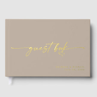 Moderne Taupe-Hochzeitsfotokaligrafieschrift Gästebuch