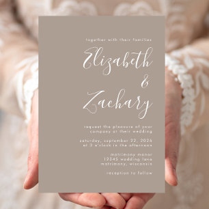 Moderne Taupe-Kalligrafie-Hochzeit Einladung
