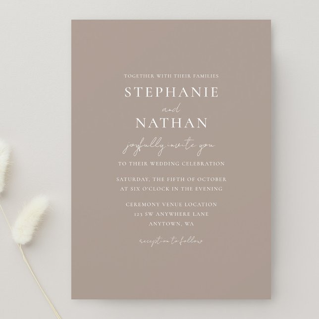 Moderne Taupe Minimalistisch Wedding Einladung (Von Creator hochgeladen)