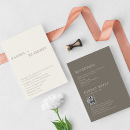 Moderne Taupe Minimalistische Hochzeit 2-seitiger Einladung