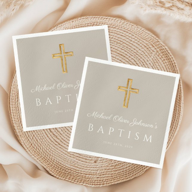 Moderne Taupe Religiöse Kreuztaufe Serviette (Modern Taupe Religious Cross Baptism Napkins)