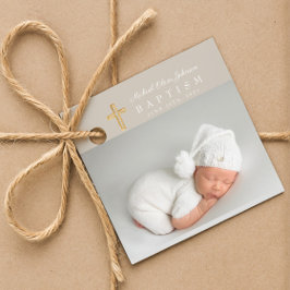 Moderne Taupe Script Foto Taufe Geschenkanhänger