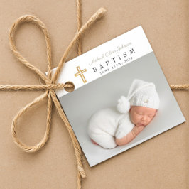 Moderne Taupe Script Foto Taufe Vielen Dank Geschenkanhänger