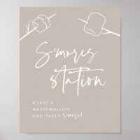 Moderne Taupe Script Marshmallow S'mores Station