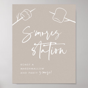 Moderne Taupe Script Marshmallow S'mores Station Poster
