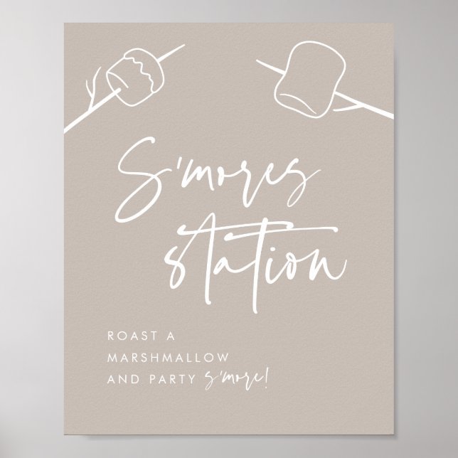 Moderne Taupe Script Marshmallow S'mores Station Poster (Vorne)