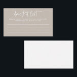 Moderne Taupe Skript-Hochzeitsliste Hinweiskarte<br><div class="desc">Moderne Taupe Script Wedding Bucket List Admin Card</div>