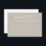 Moderne Taupe Skript-Hochzeitsliste Hinweiskarte<br><div class="desc">Moderne Stift handgeschriebene Skriptaufkleberliste</div>