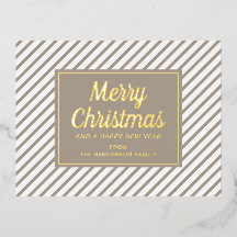 Moderne Taupe Stripes Frohe Weihnachten Gold
