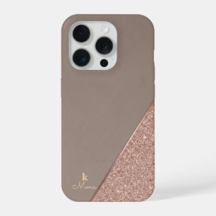 Moderne Taupe- und Roségold-Geometrie-Glitter-Luxu iPhone 15 Pro Hülle