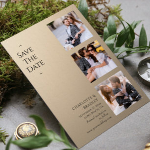 Moderne Taupe-Vier-Foto-Hochzeit Save The Date