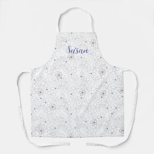 Moderne Taupe Weiße Blume mit Periwinkle Schürze (Vorderseite)