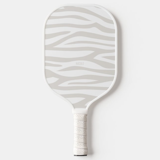 Moderne Taupe Zebra Print Personalisiert Pickleball Schläger (Vorderseite)