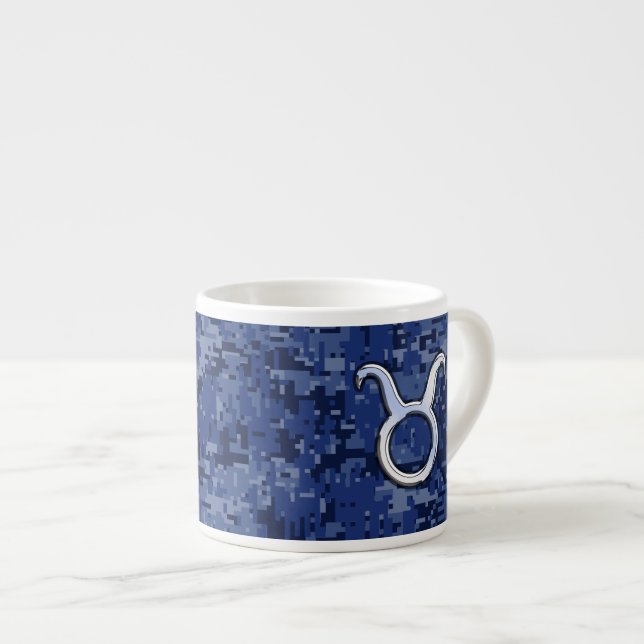 Moderne Taurus Zodiac signieren blaue blaue Camouf Espressotasse (Vorderseite Rechts)