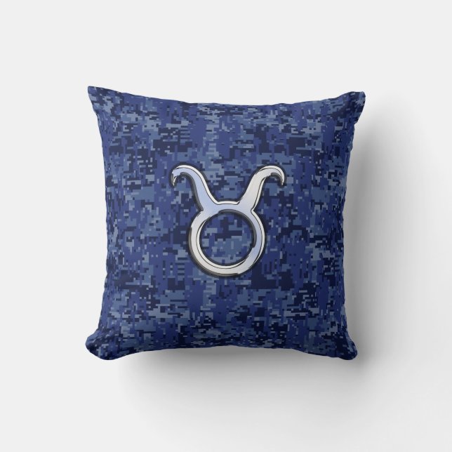 Moderne Taurus Zodiac signieren blaue blaue Camouf Kissen (Vorderseite)