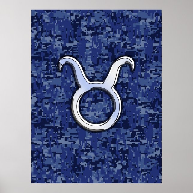 Moderne Taurus Zodiac signieren blaue blaue Camouf Poster (Vorne)