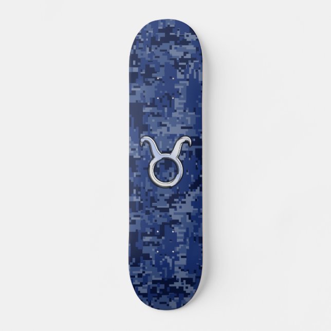Moderne Taurus Zodiac signieren blaue blaue Camouf Skateboard (Vorderseite)