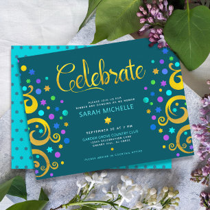 Moderne Teal-Bat-Mizwa-Goldfolie-Baum-des-Lebens Begleitkarte