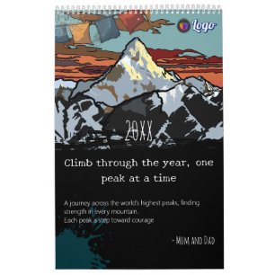 Moderne Teal-Berggipfel-Kunst-Logo & Motivierend Kalender