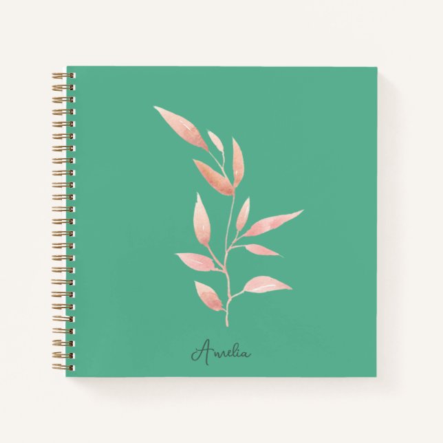 Moderne Teal-Blatt-Dekorative Wurfdecke  Notizbuch (Vorderseite)