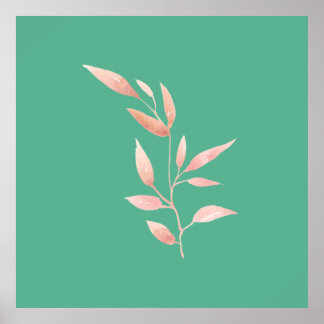 Moderne Teal-Blatt-Dekorative Wurfdecke Poster