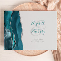 Moderne Teal Blau Achat Silber Schrift Grau