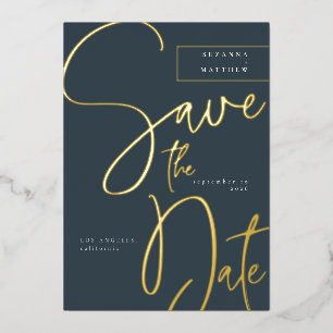 Moderne Teal Blau Graue Kalligrafie Save the Date Folieneinladung
