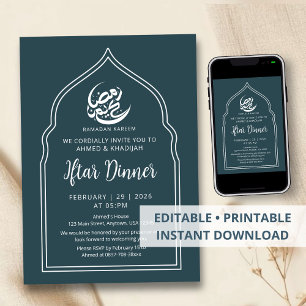 Moderne Teal-Bogen-Ramadan-Iftar-Dinner-Einladung Einladung