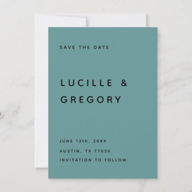 MODERNE TEAL-EDITORIAL ALL CAPS SAVE THE DATE (Vorderseite)